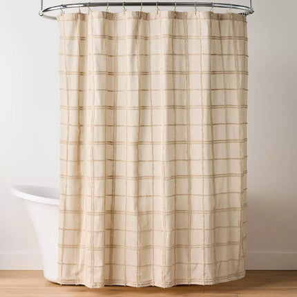Tufted Grid Shower Curtain Tan