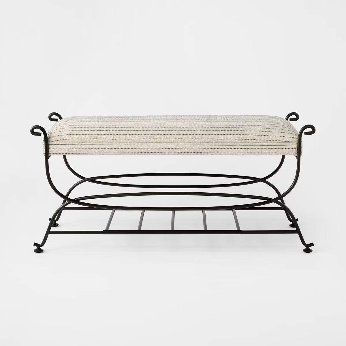 Metal Bench Brown Metal Performance Stripe Fabric Brown Metal