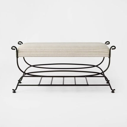 Metal Bench Brown Metal Performance Stripe Fabric Brown Metal