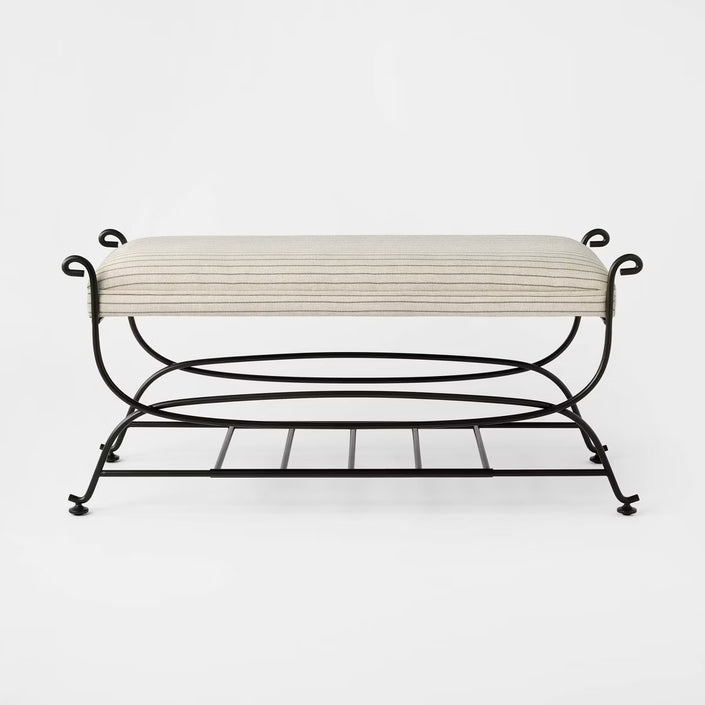 Metal Bench Brown Metal Performance Stripe Fabric Brown Metal