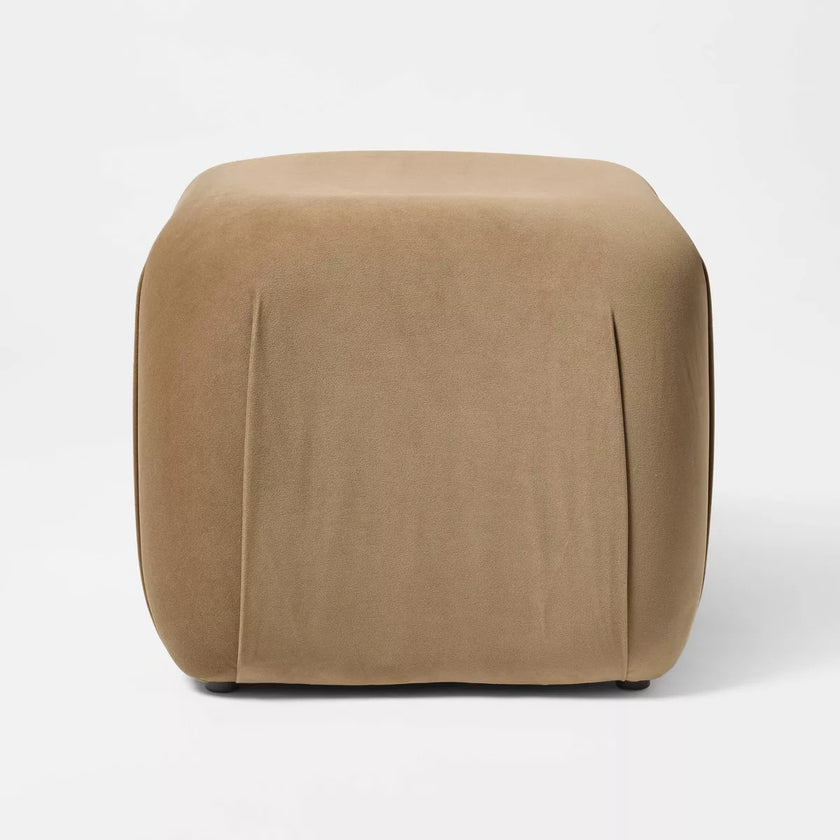 Square Velvet Ottoman Tan