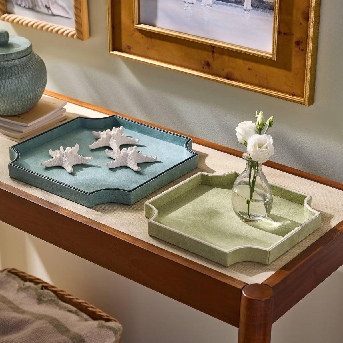 Set of 2 Faux Suede Trays