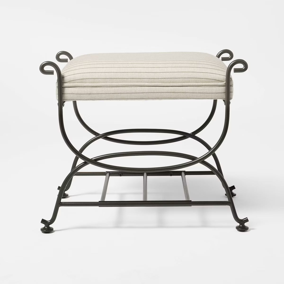 Metal Ottoman Performance Stripe Fabric