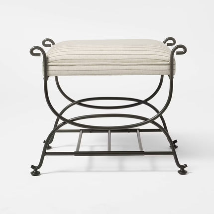 Metal Ottoman Performance Stripe Fabric