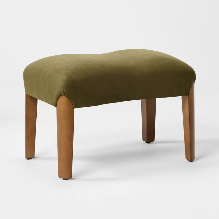 Upholstered Ottoman With Wood Legs Olive Green