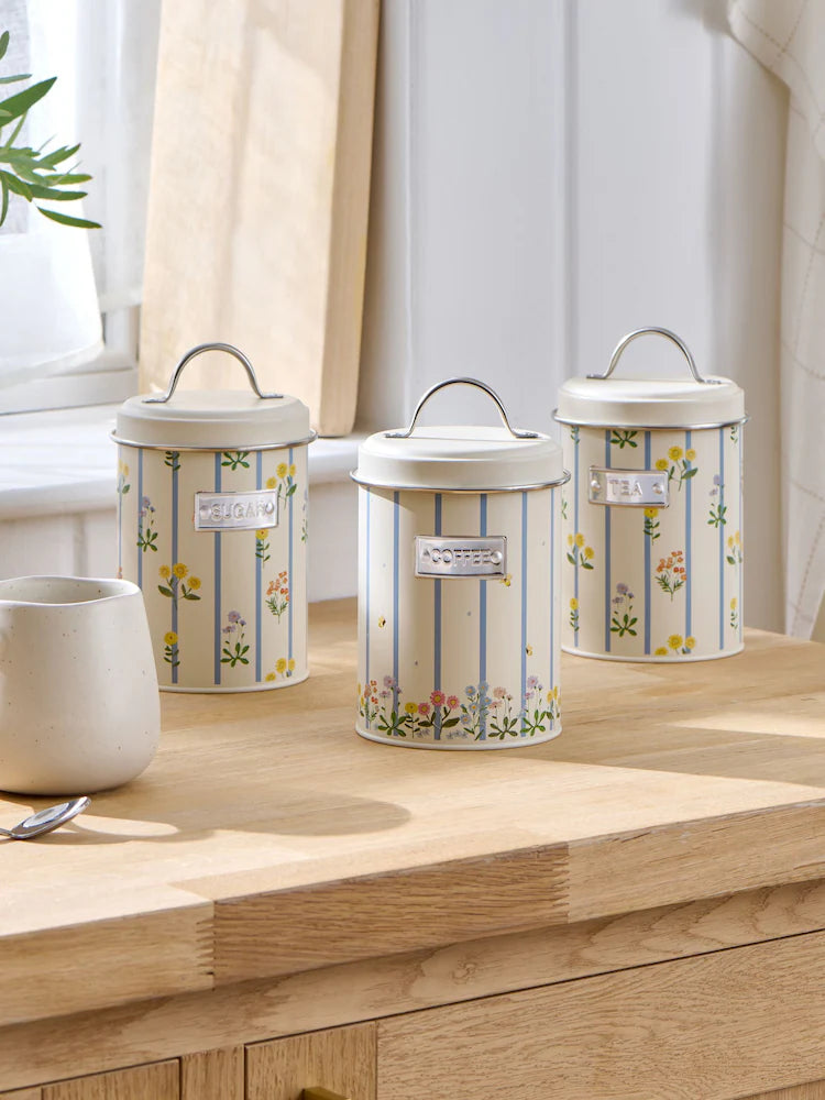 Set of 3 Natural Maisie Floral Print Storage Jars