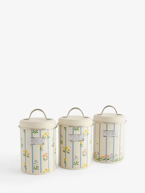Set of 3 Natural Maisie Floral Print Storage Jars