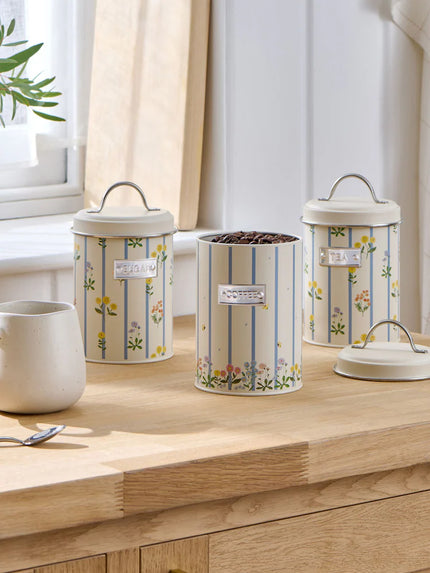 Set of 3 Natural Maisie Floral Print Storage Jars