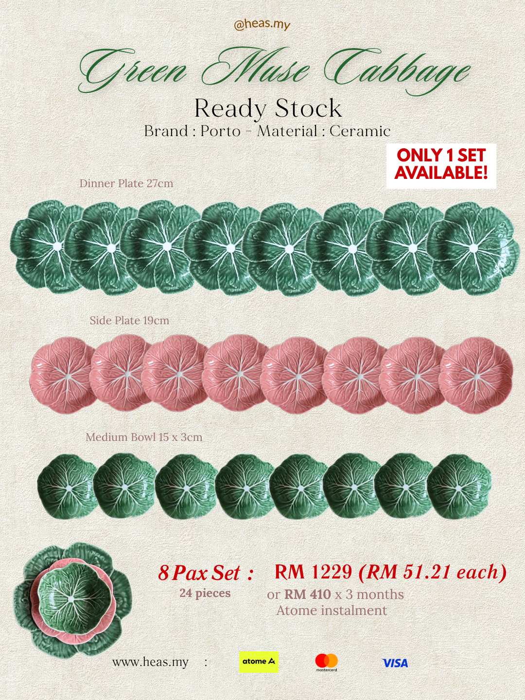 Green Muse Cabbage 8 Pax Set (24 Pieces) - Mixed Colours