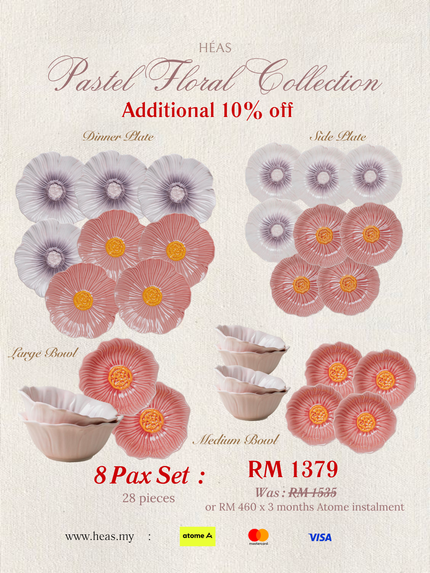 Pastel Floral Dinnerware MIX COLOURS (8 Pax Set – 28 pieces) - Dual Mix
