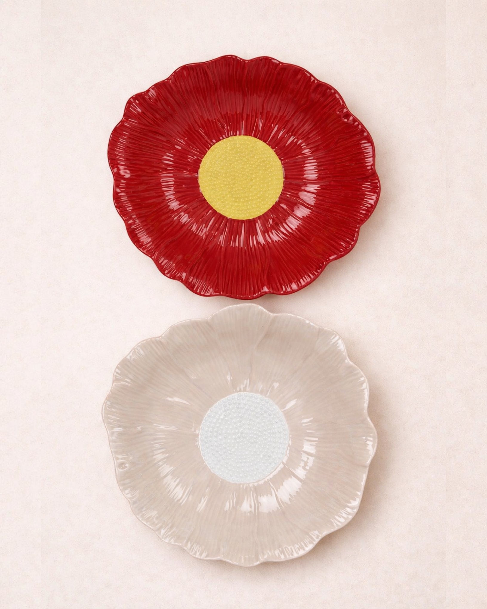 Pastel Plate Petals Deep Serving Dish 30cm (Soft Beige, Sunflower Yellow, Ruby Berry)