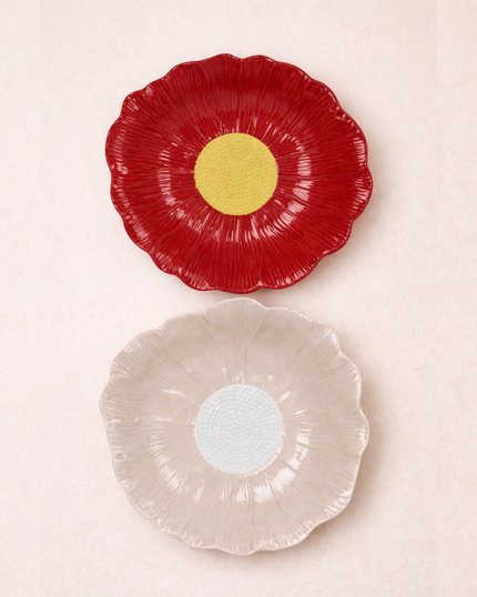 Pastel Plate Petals Deep Serving Dish 30cm (Soft Beige, Sunflower Yellow, Ruby Berry)