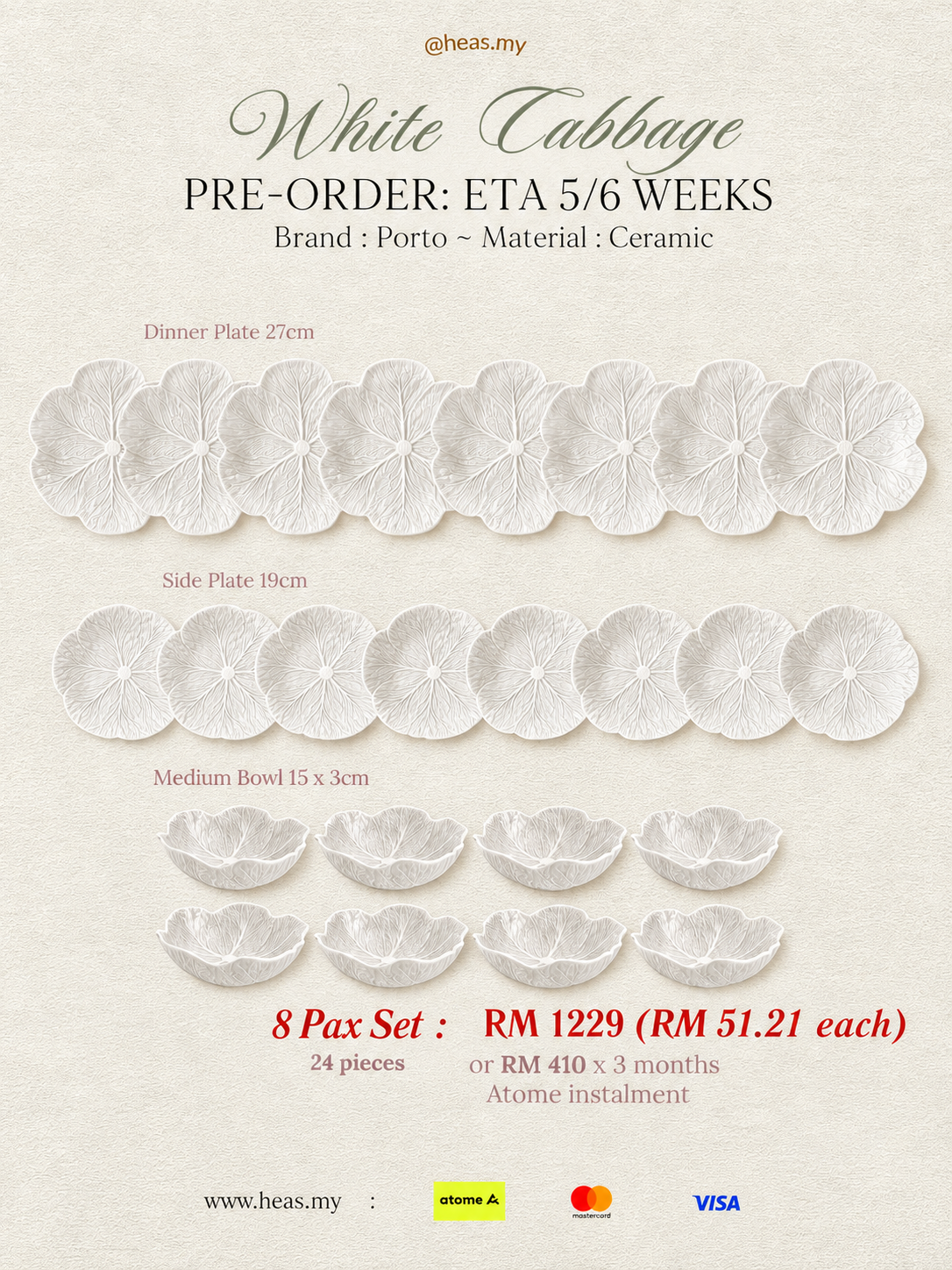 White Cabbage 8 Pax Set (24 Pieces)