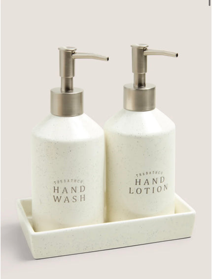 The Laundry Co. Natural Speckle Basin Hand Wash & Hand Lotion with Tray Set