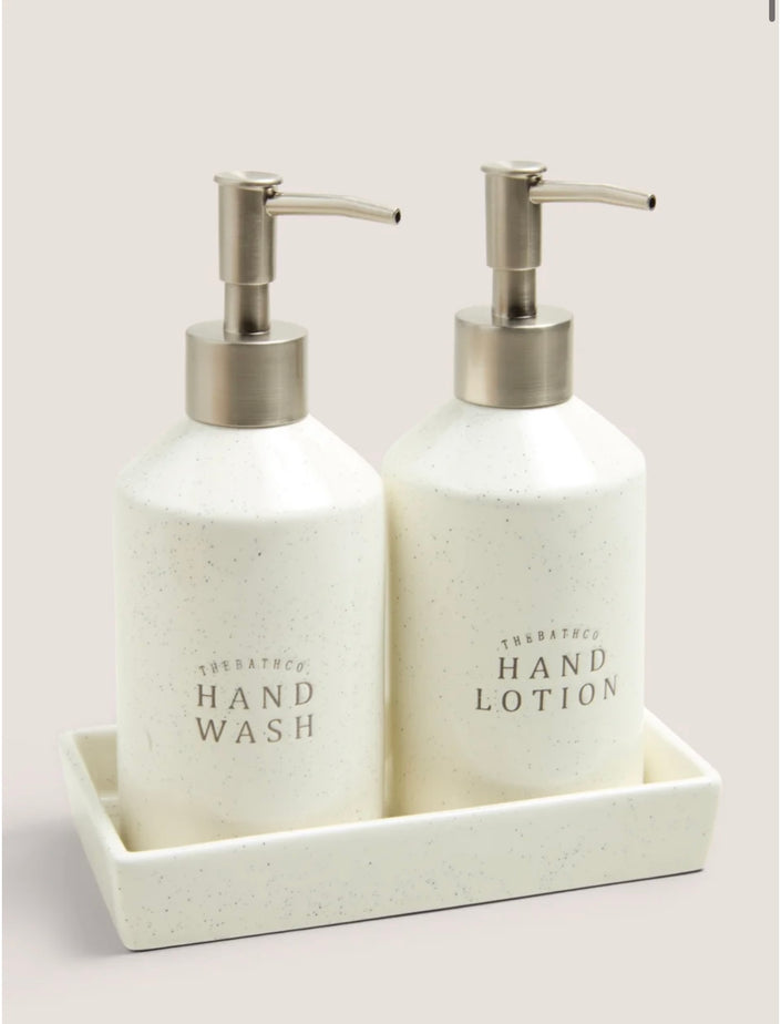 The Laundry Co. Natural Speckle Basin Hand Wash & Hand Lotion with Tray Set