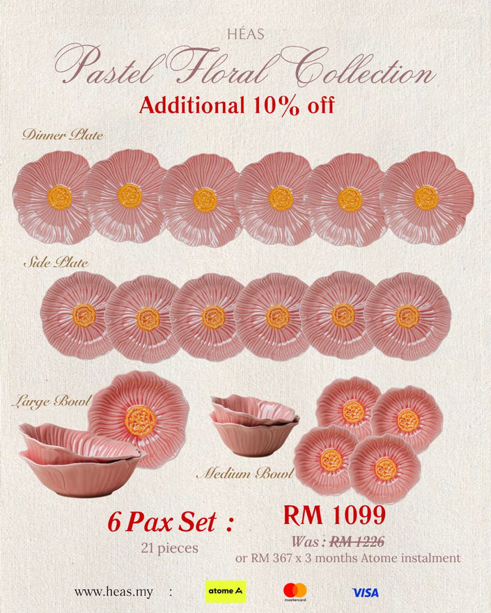 Pastel Floral Dinnerware Rose Pink (6 Pax Set – 21 pieces)