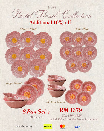 Pastel Floral Dinnerware Rose Pink (8 Pax Set – 28 pieces)