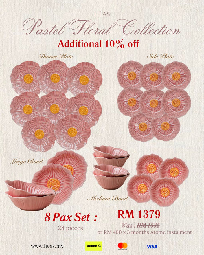 Pastel Floral Dinnerware Rose Pink (8 Pax Set – 28 pieces)