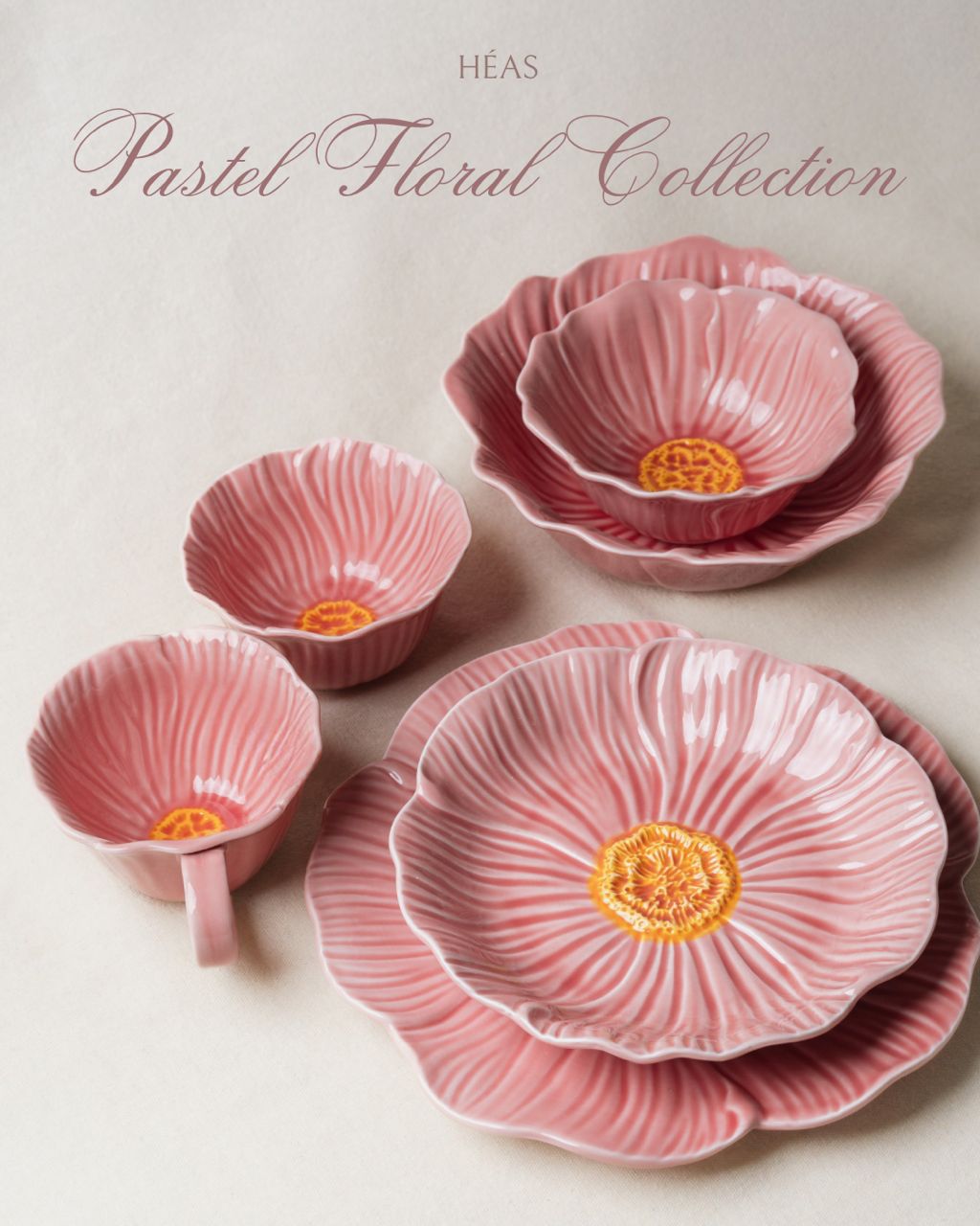 Pastel Floral Dinnerware Rose Pink (4 Pax Set – 14 pieces)
