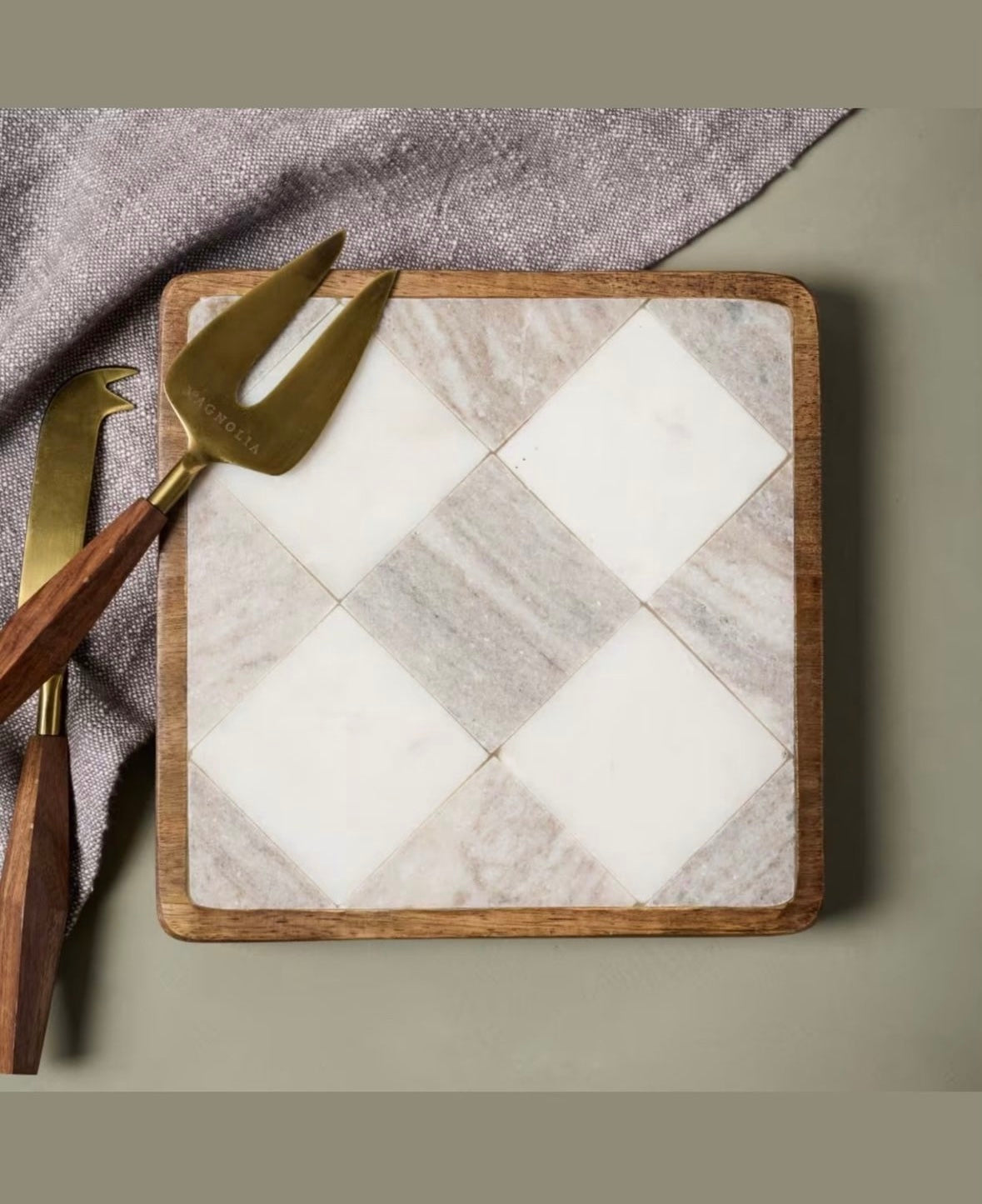 Carmella Checkered Marble Trivet (Grey)