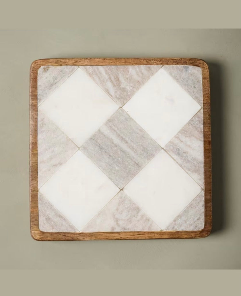 Carmella Checkered Marble Trivet (Grey)