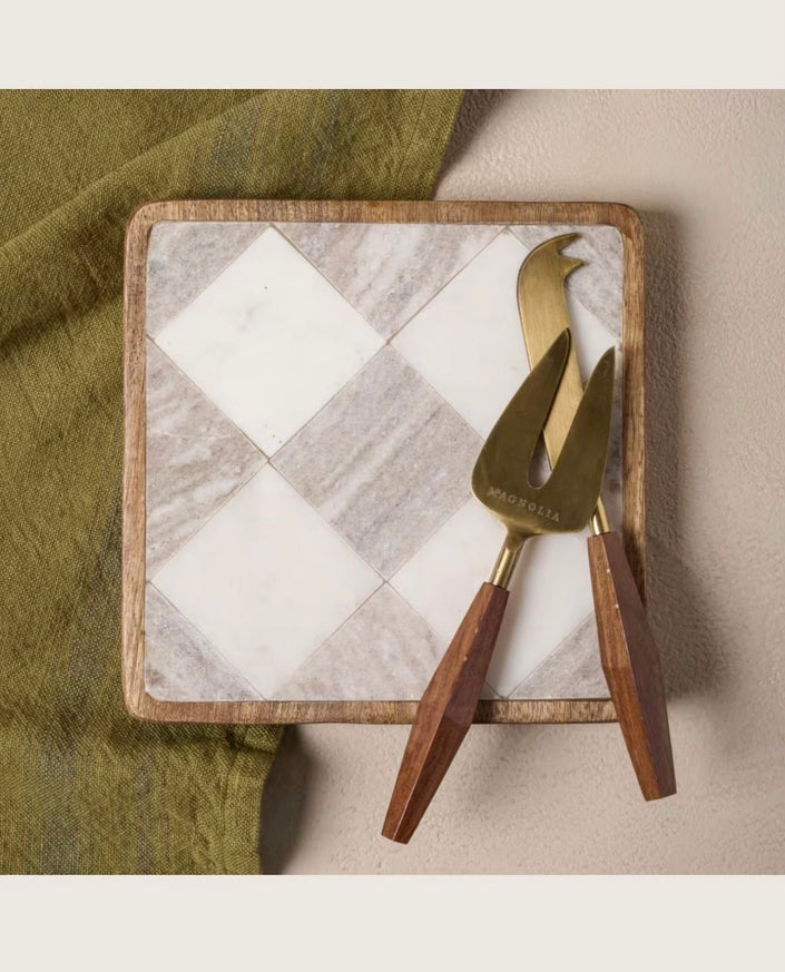 Carmella Checkered Marble Trivet (Grey)