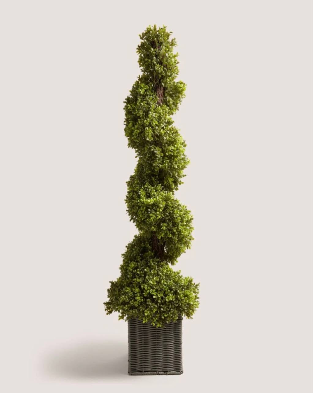Spiral Topiary Artificial Tree with Wicker Basket Planter