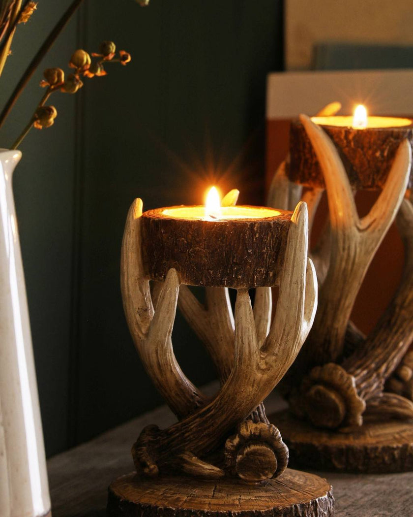 Set of 2 Wooden Stem Branch Design Tealight Holder