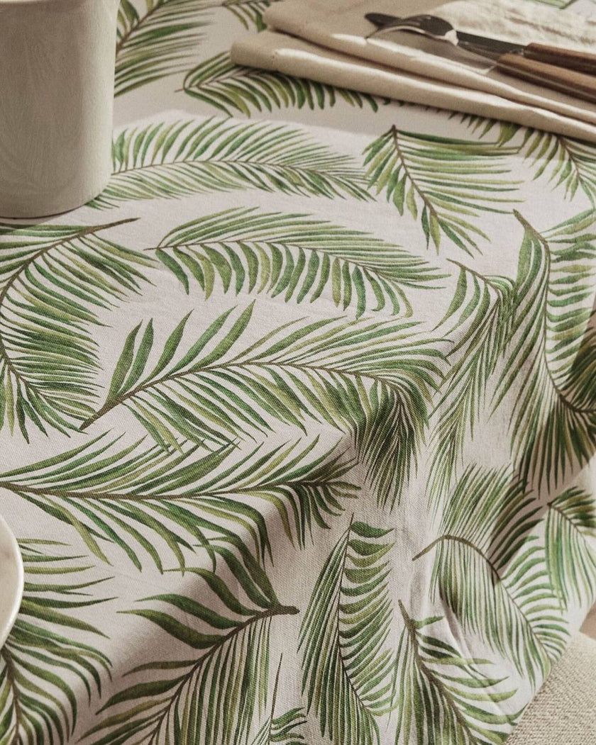 Leaf Print Tablecloth (Round 180 cm)