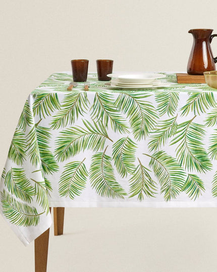 Leaf Print Tablecloth (Round 180 cm)