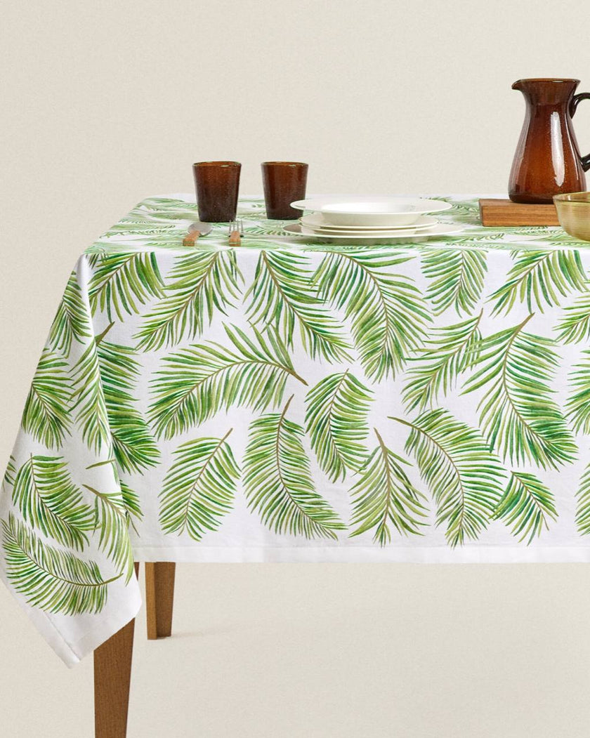 Leaf Print Tablecloth (Round 180 cm)