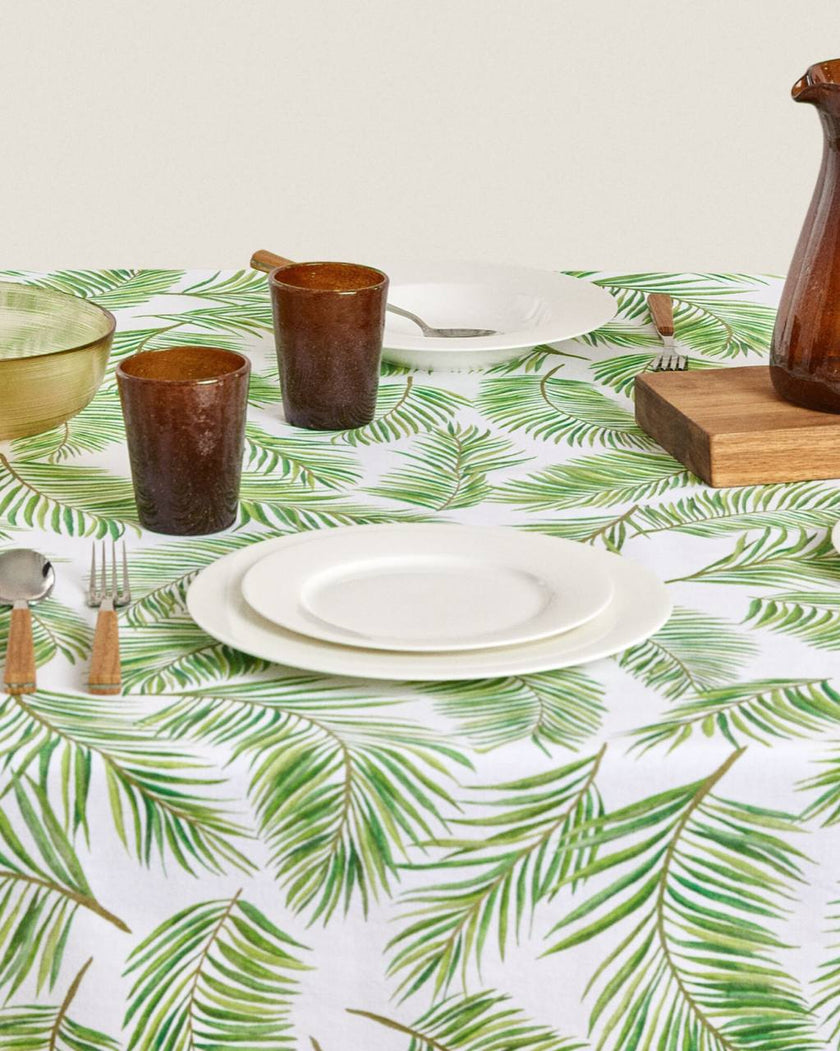 Leaf Print Tablecloth (Round 180 cm)