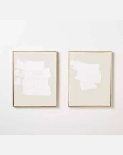 (Set of 2) 40cm x 50cm White Patches Embellished Wall Art Canvas with Frame