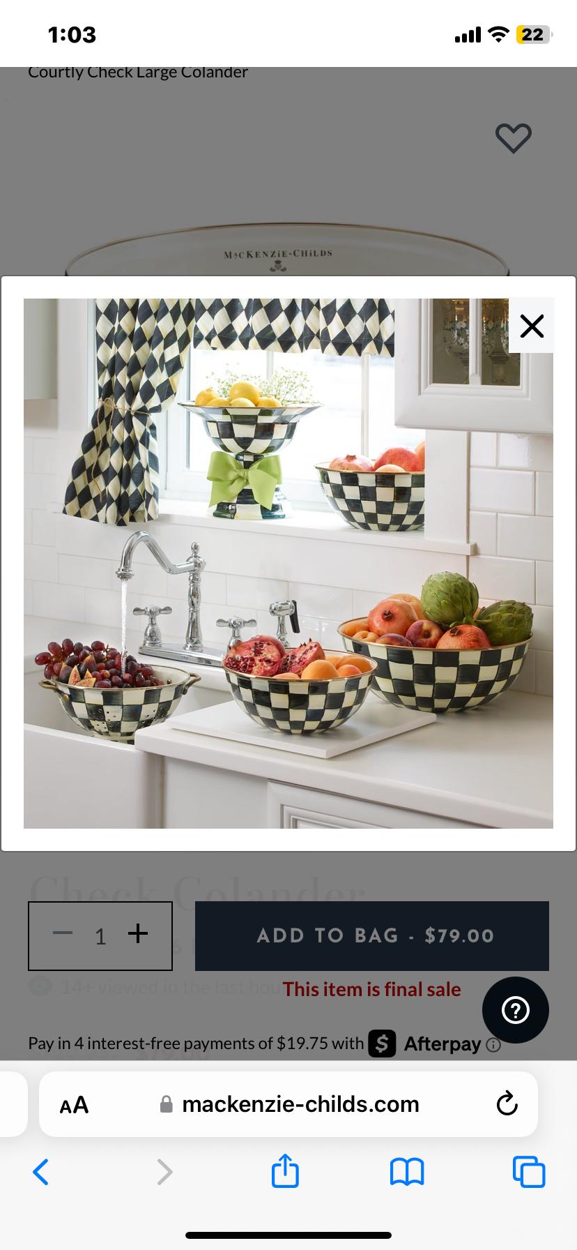 Courtly Check Large Colander