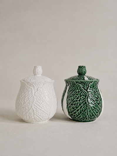 Set of 2 Green and White Cabbage Canister 16cm