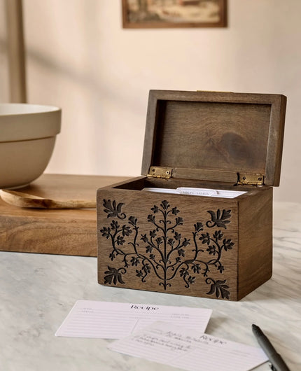 Magnolia Carved Wood Recipe Box