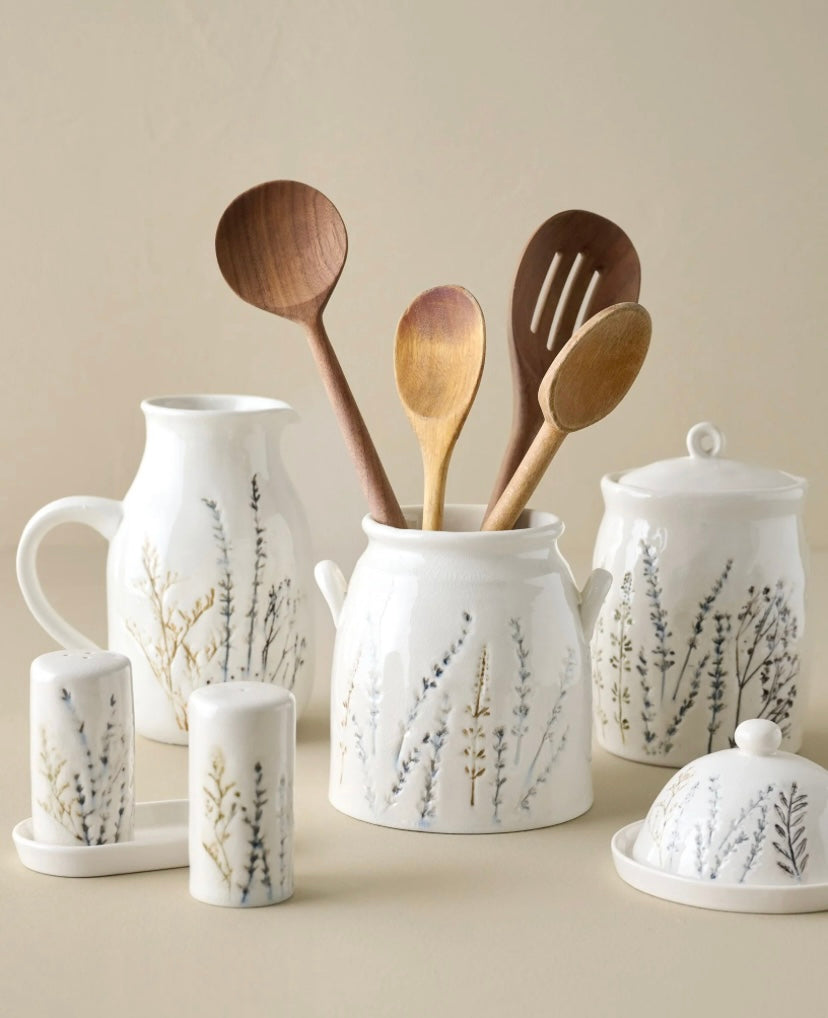 Pressed Floral Utensil Crock