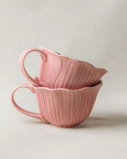 Pastel Floral Mug & Saucer (Rose Pink)