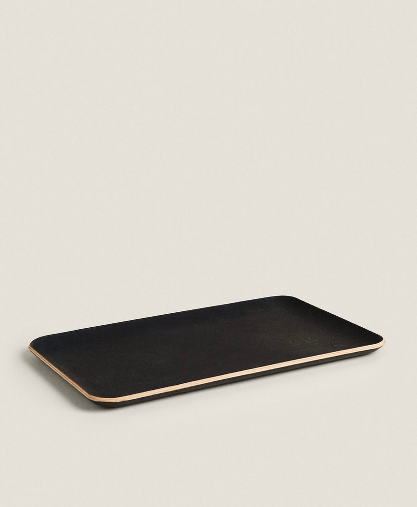 Rectangular Non-Slip Wooden Tray in Black Wood