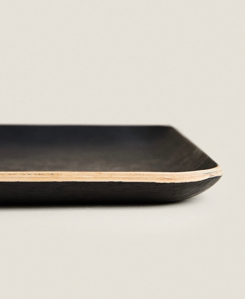 Rectangular Non-Slip Wooden Tray in Black Wood