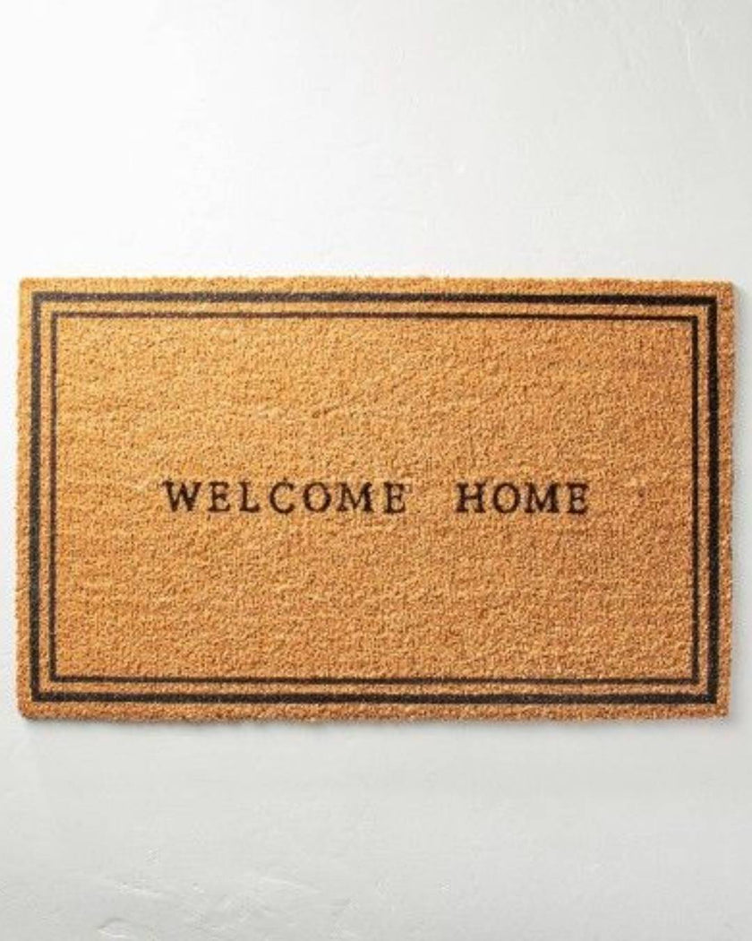 Welcome Home Coir Doormat Black/Tan with Border