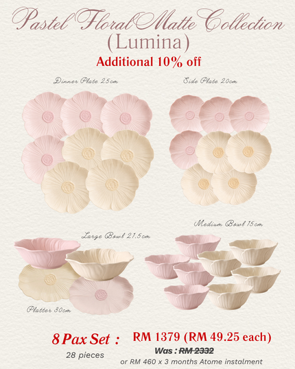 Pastel Floral Dinnerware Matte MIX COLOURS (8 Pax Set – 28 pieces)