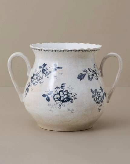 Heirloom Garden Navy Floral Vase with Handles