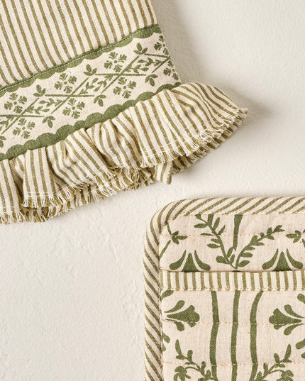 Magnolia Olive Pin Stripe Oven Mitt + Pot Holder Set