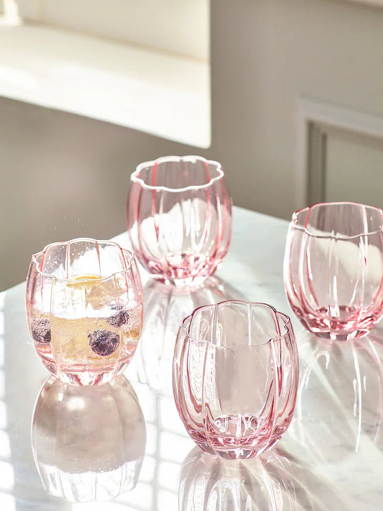 Set of 4 Pink Ottilie Short Glass Tumblers