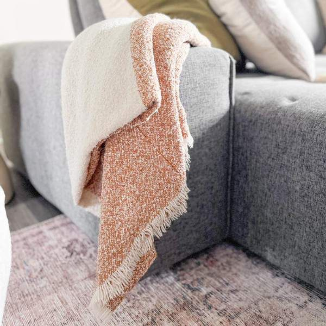 Color Block Boucle Throw Blanket