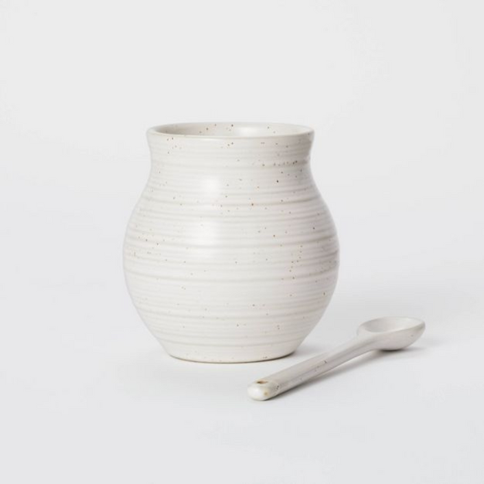 Stoneware Jar with Spoon
