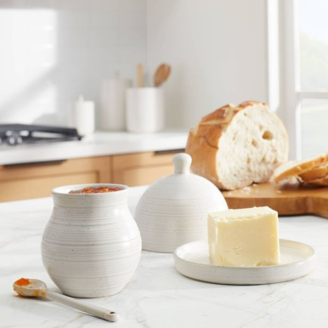 Stoneware Jar with Spoon