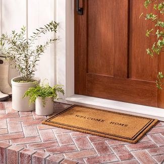 Welcome Home Coir Doormat Black/Tan with Border