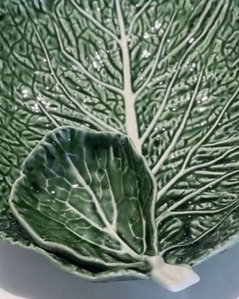 Green Cabbage Leaf Serving Bowl With Dip Bowl